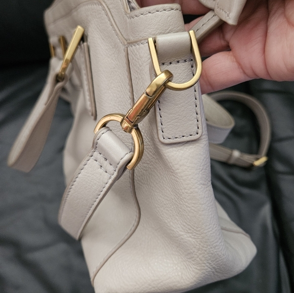 Fossil Jaqueline Satchel/Shoulder Light Gray 100% Leather Brass Hardware Zipper - Picture 16 of 17